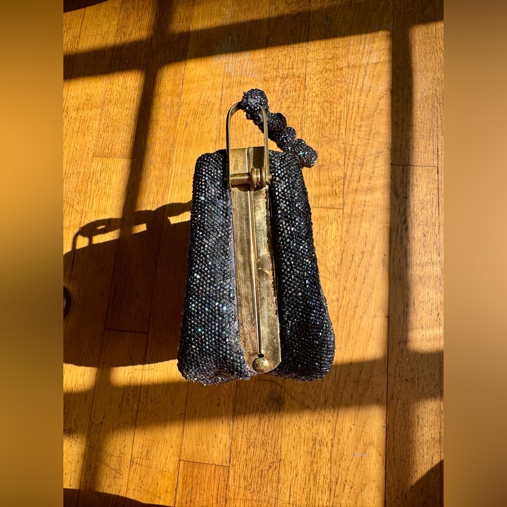 40s Vintage Navy Blue/ Black Carnival Glass Beaded Bag - Picture 5 of 13
